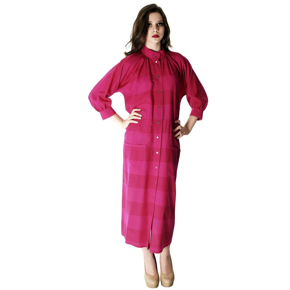 Vintage Vuokko Nurmesniemi Finland Fuchsia  Finest Wool Voile Coat Dress 1970s XS-M