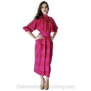 Vintage Vuokko Nurmesniemi Finland Fuchsia  Finest Wool Voile Coat Dress 1970s XS-M