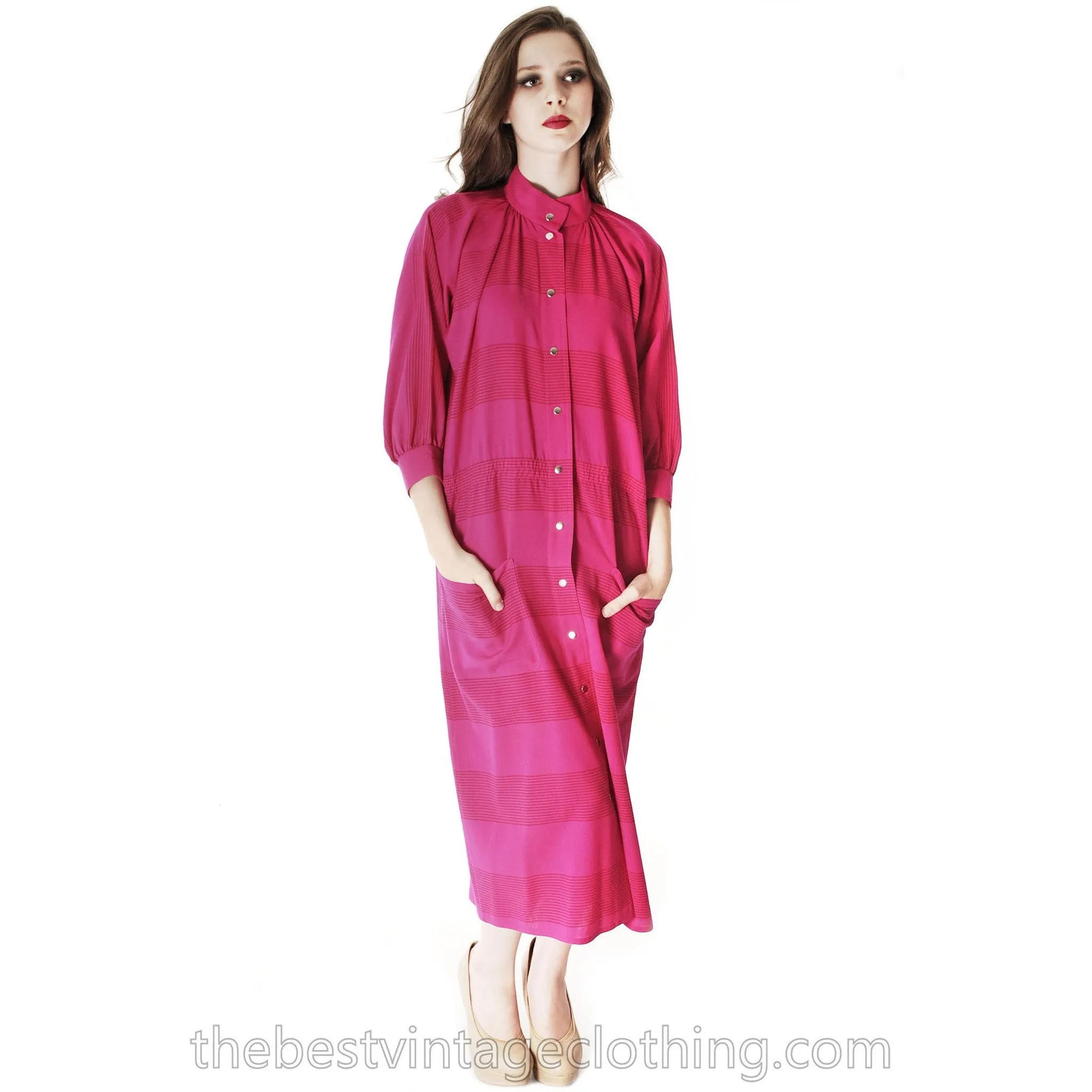 Vintage Vuokko Nurmesniemi Finland Fuchsia  Finest Wool Voile Coat Dress 1970s XS-M