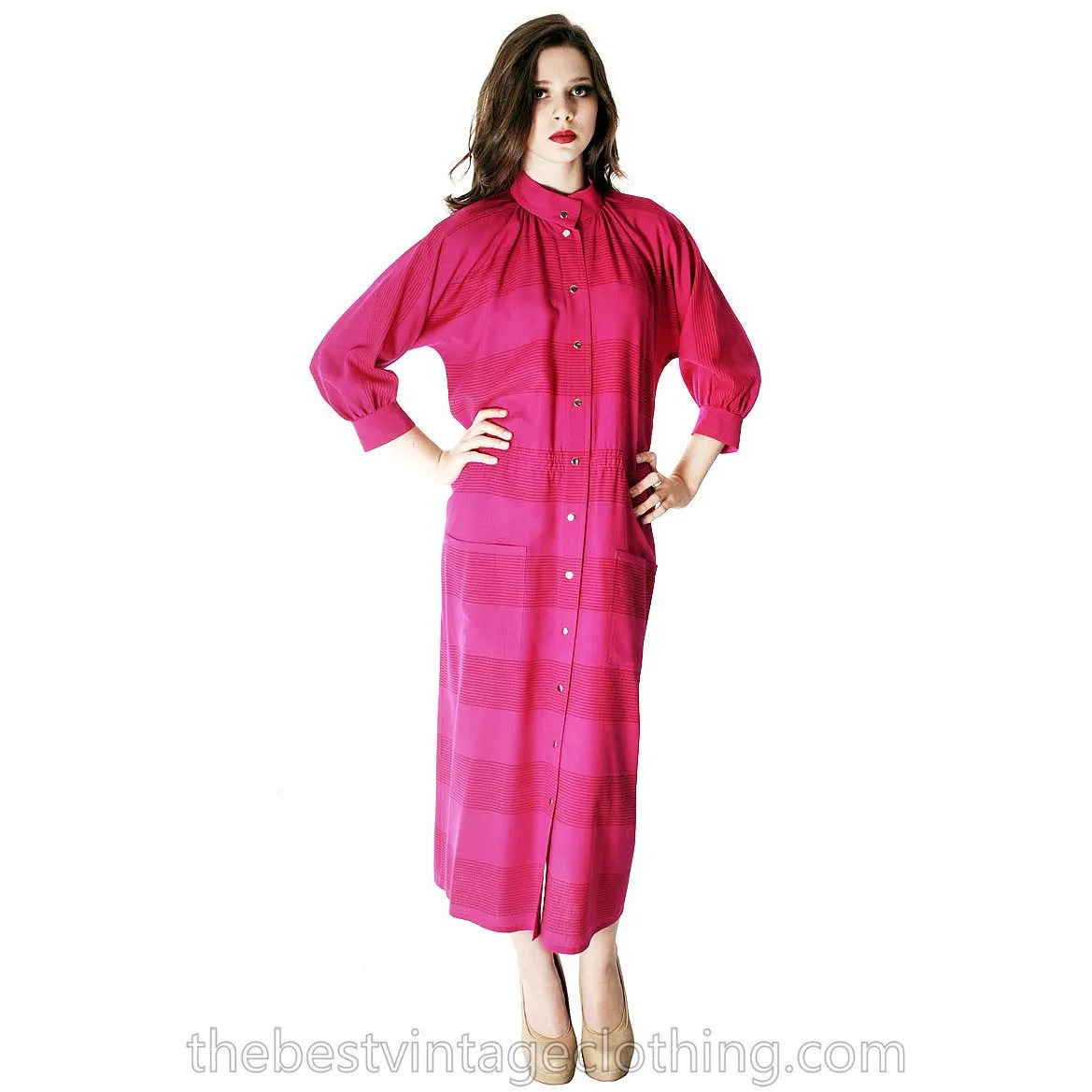 Vintage Vuokko Nurmesniemi Finland Fuchsia  Finest Wool Voile Coat Dress 1970s XS-M