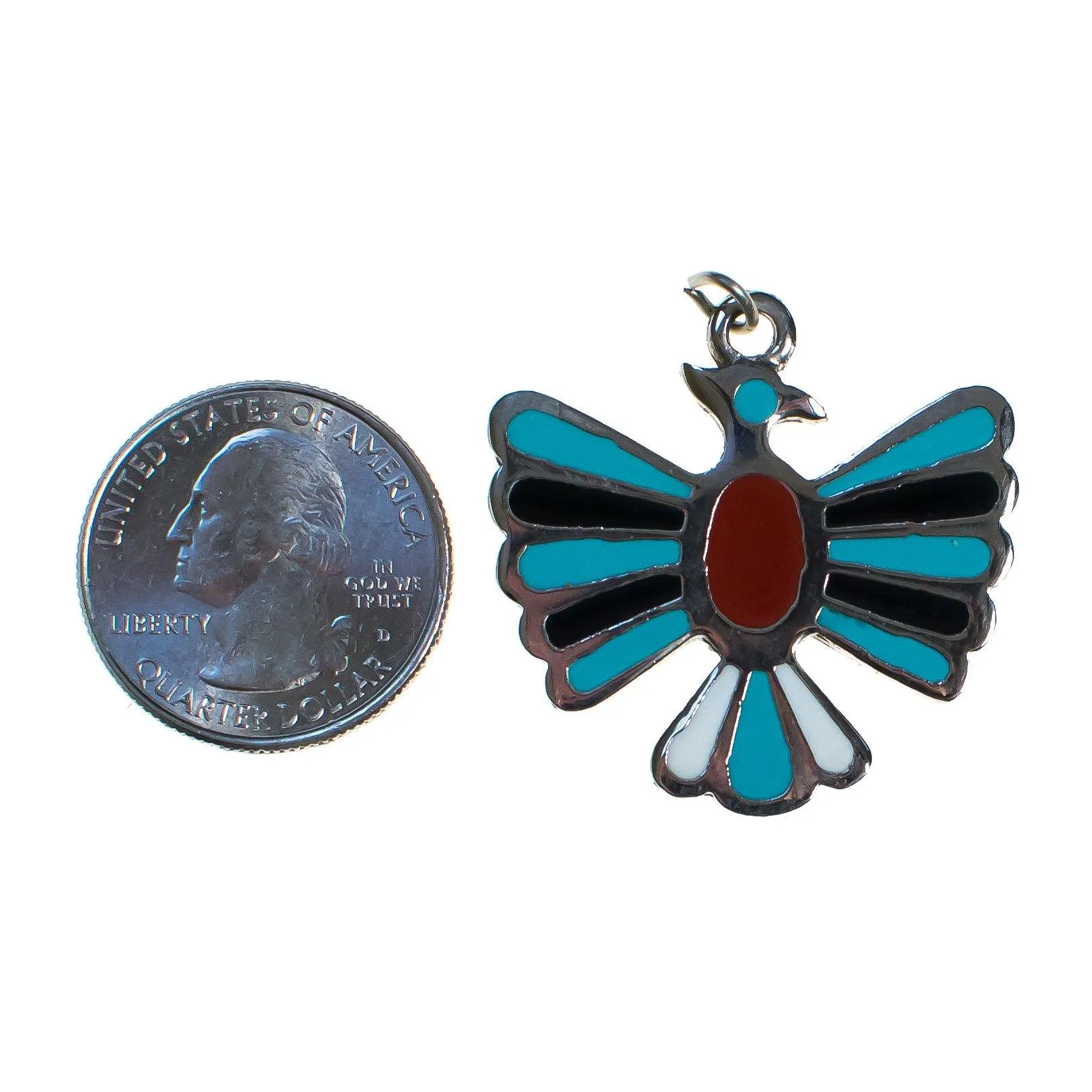 Vintage Winged Falcon Pendant with Turquoise, Red, and White Enamel