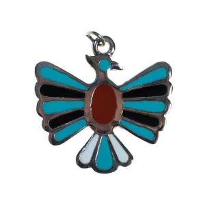 Vintage Winged Falcon Pendant with Turquoise, Red, and White Enamel