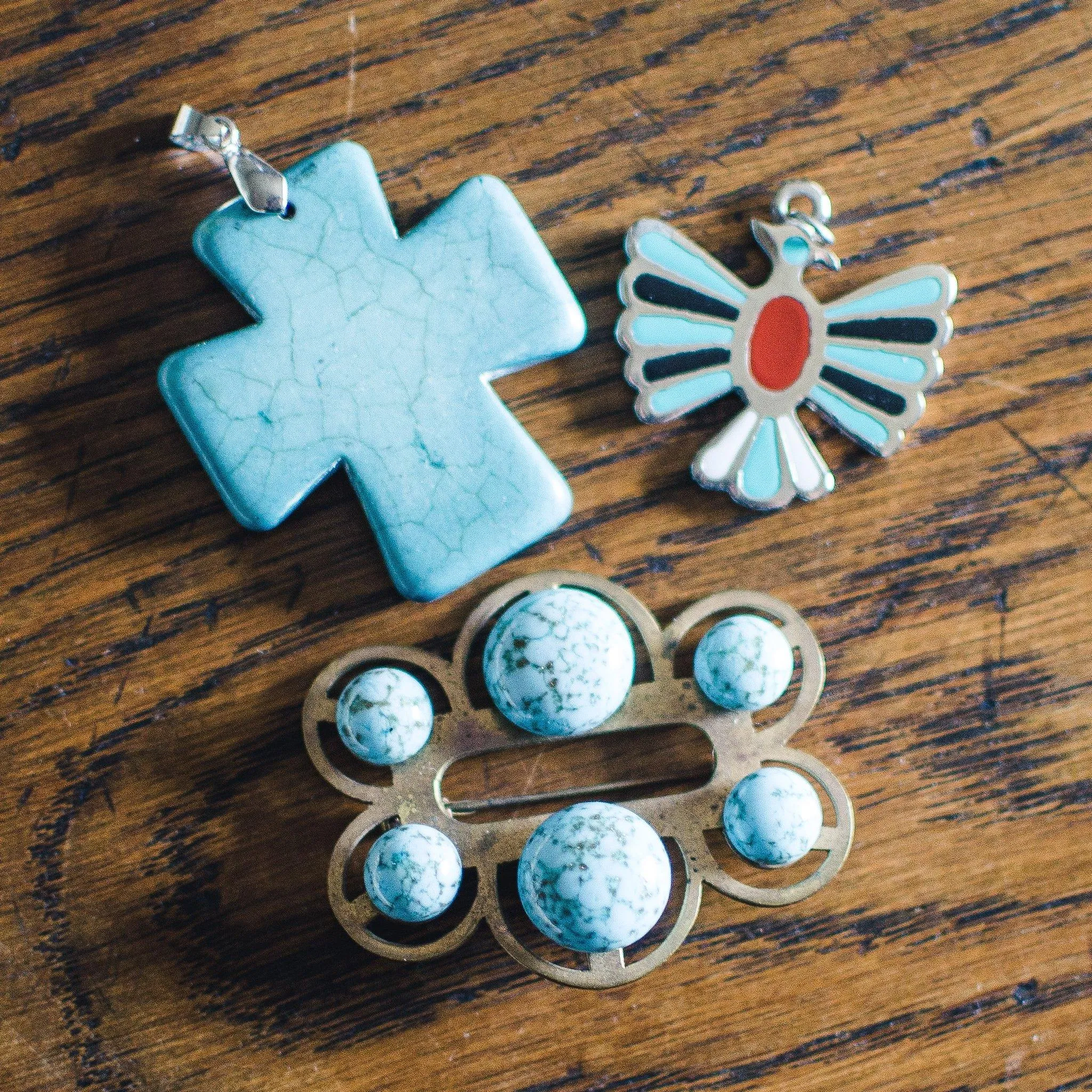 Vintage Winged Falcon Pendant with Turquoise, Red, and White Enamel