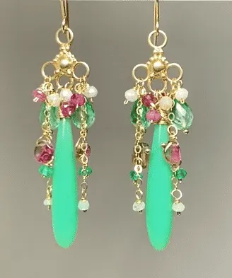 Watermelon Tourmaline Gemstone Chandelier Earring