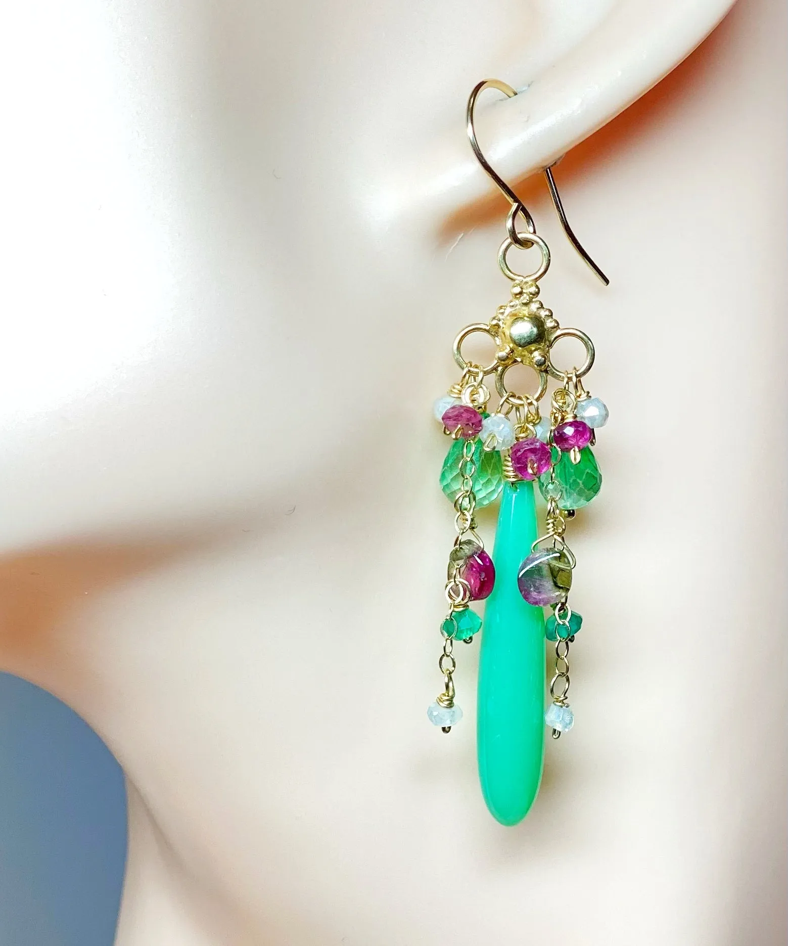 Watermelon Tourmaline Gemstone Chandelier Earring