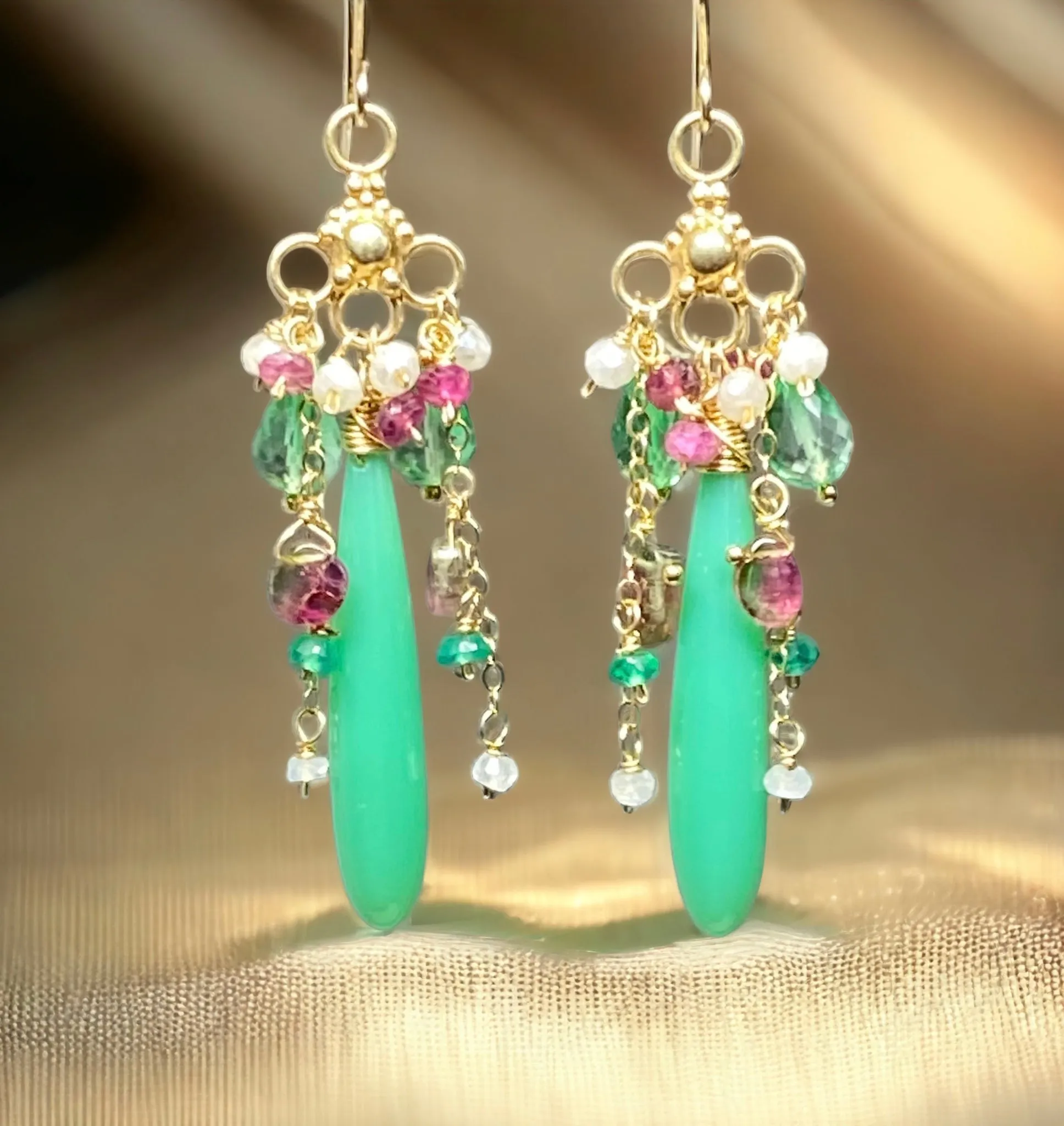Watermelon Tourmaline Gemstone Chandelier Earring