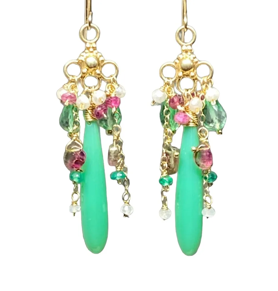 Watermelon Tourmaline Gemstone Chandelier Earring