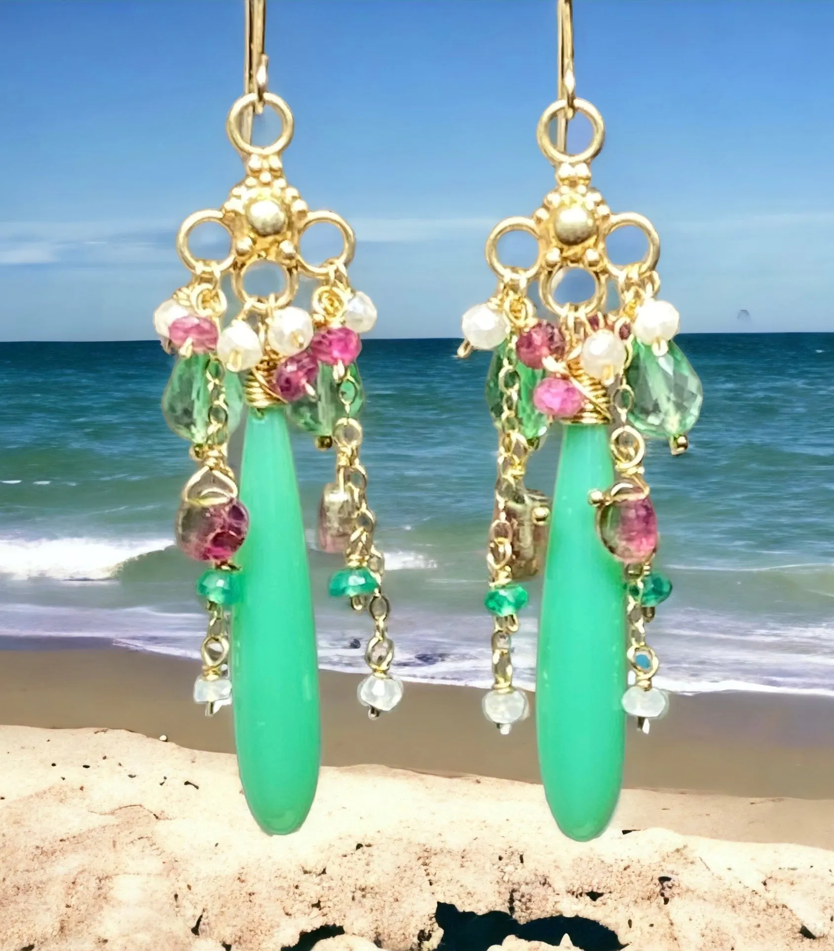 Watermelon Tourmaline Gemstone Chandelier Earring
