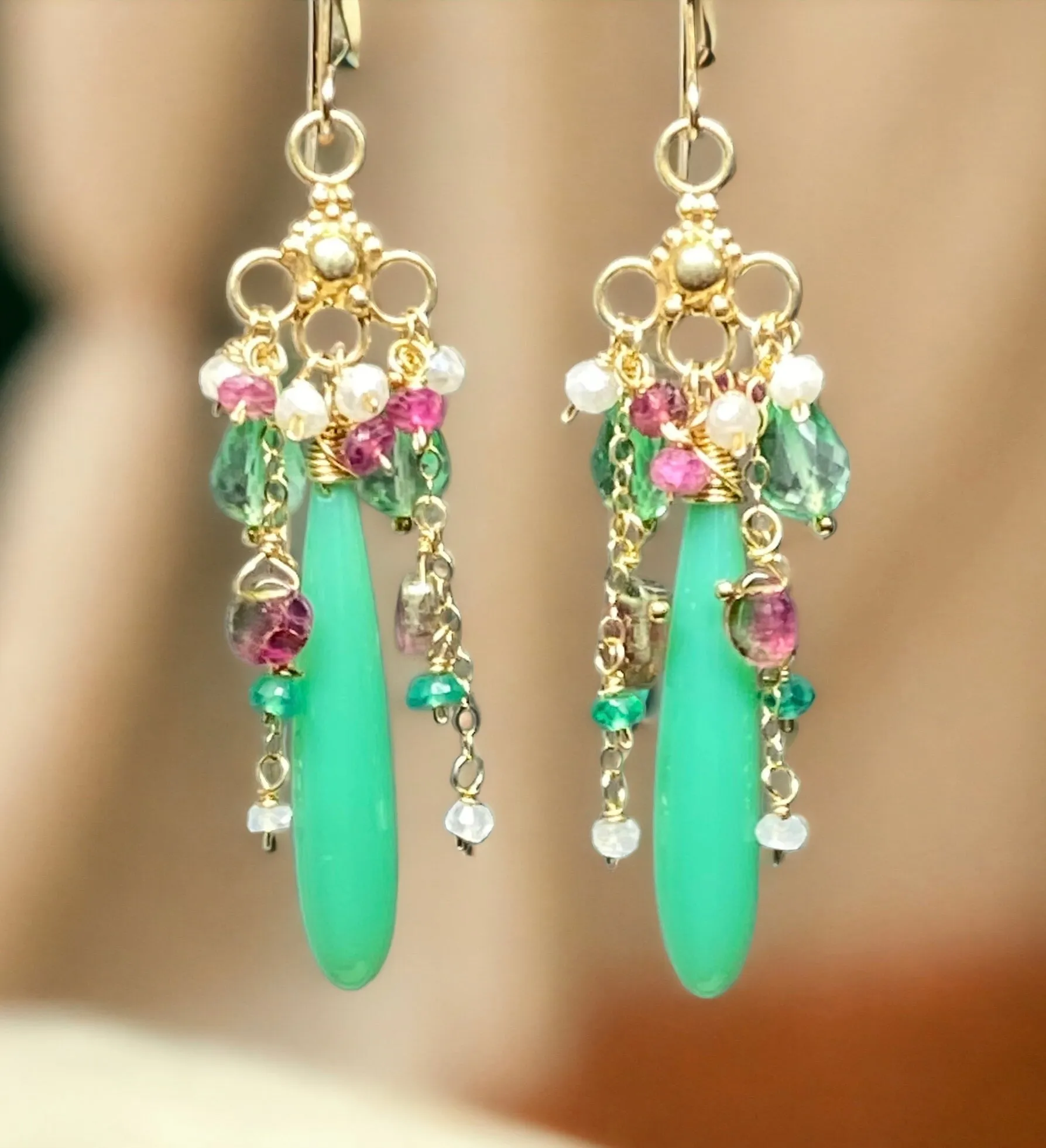 Watermelon Tourmaline Gemstone Chandelier Earring