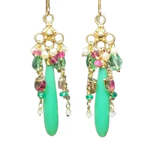 Watermelon Tourmaline Gemstone Chandelier Earring