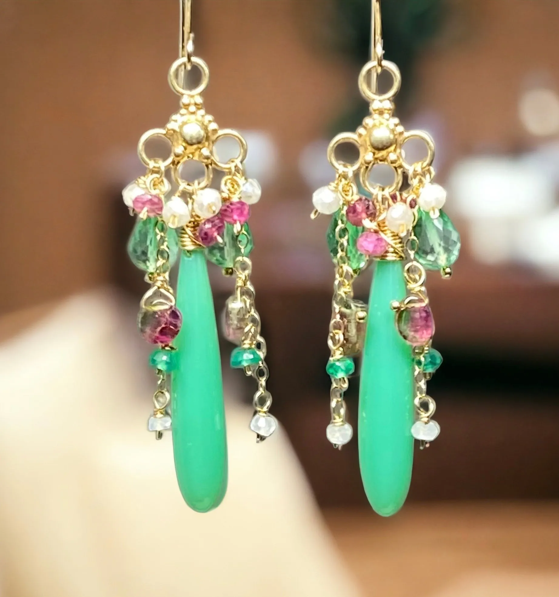 Watermelon Tourmaline Gemstone Chandelier Earring