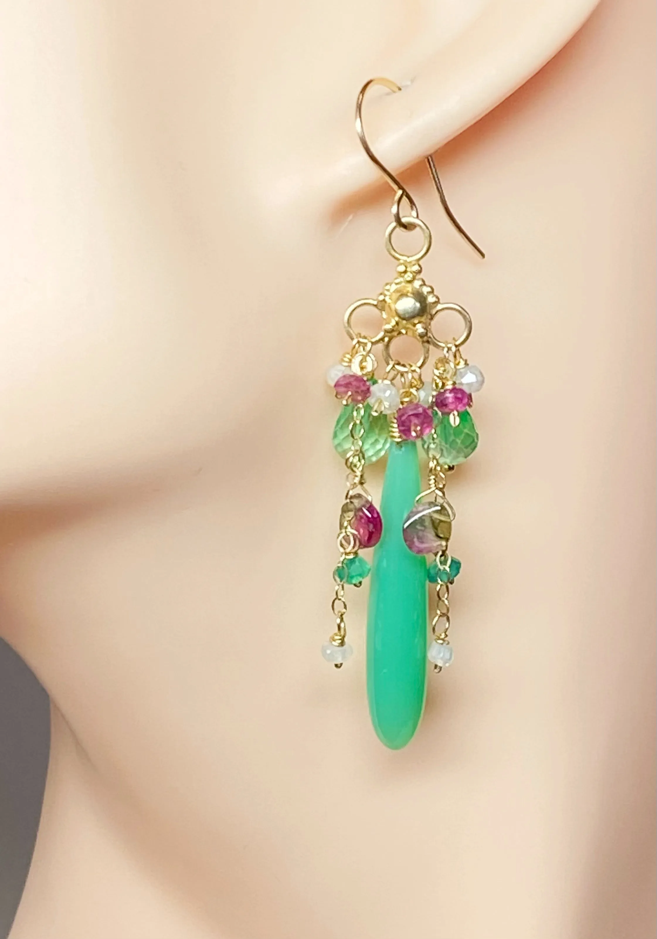 Watermelon Tourmaline Gemstone Chandelier Earring
