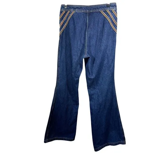 WE THE FREE/FREE PEOPLE Women's Over The Rainbow Flare Denim Jeans Blue Size 27