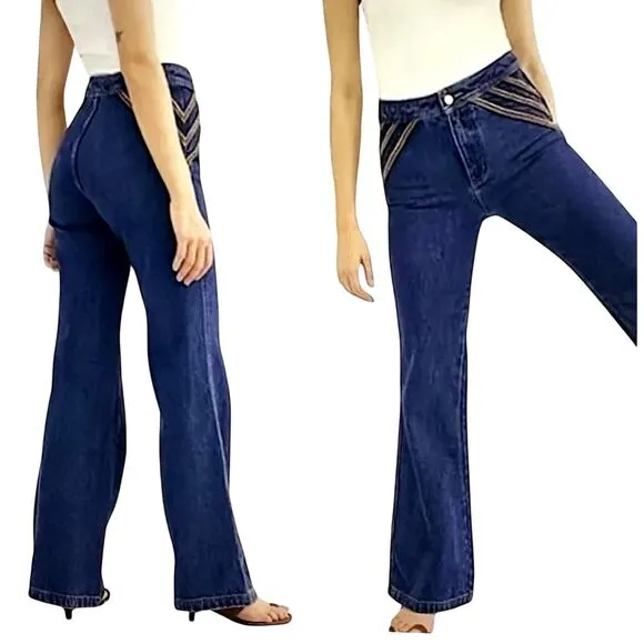 WE THE FREE/FREE PEOPLE Women's Over The Rainbow Flare Denim Jeans Blue Size 27