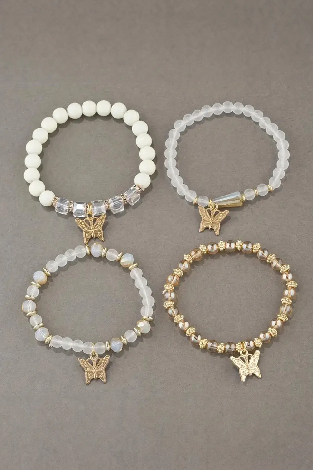 White Bohemian Butterfly Beaded 4Pcs Bracelet Set