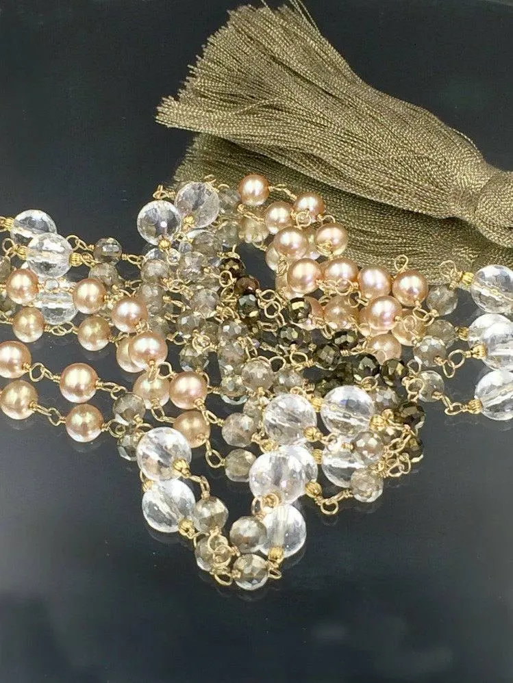 Wire Wrap Long Beaded Tassel Necklace