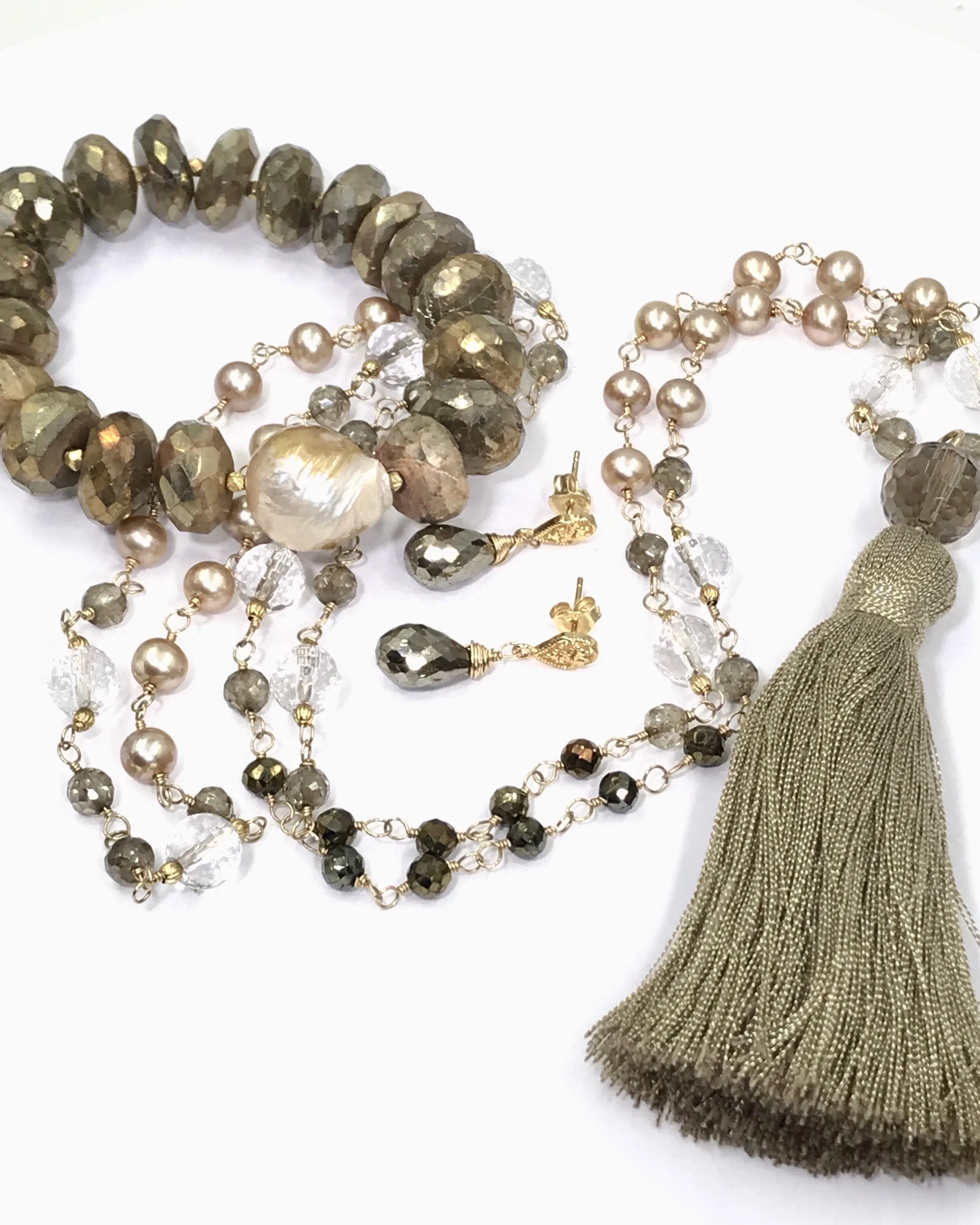 Wire Wrap Long Beaded Tassel Necklace
