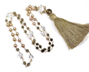 Wire Wrap Long Beaded Tassel Necklace