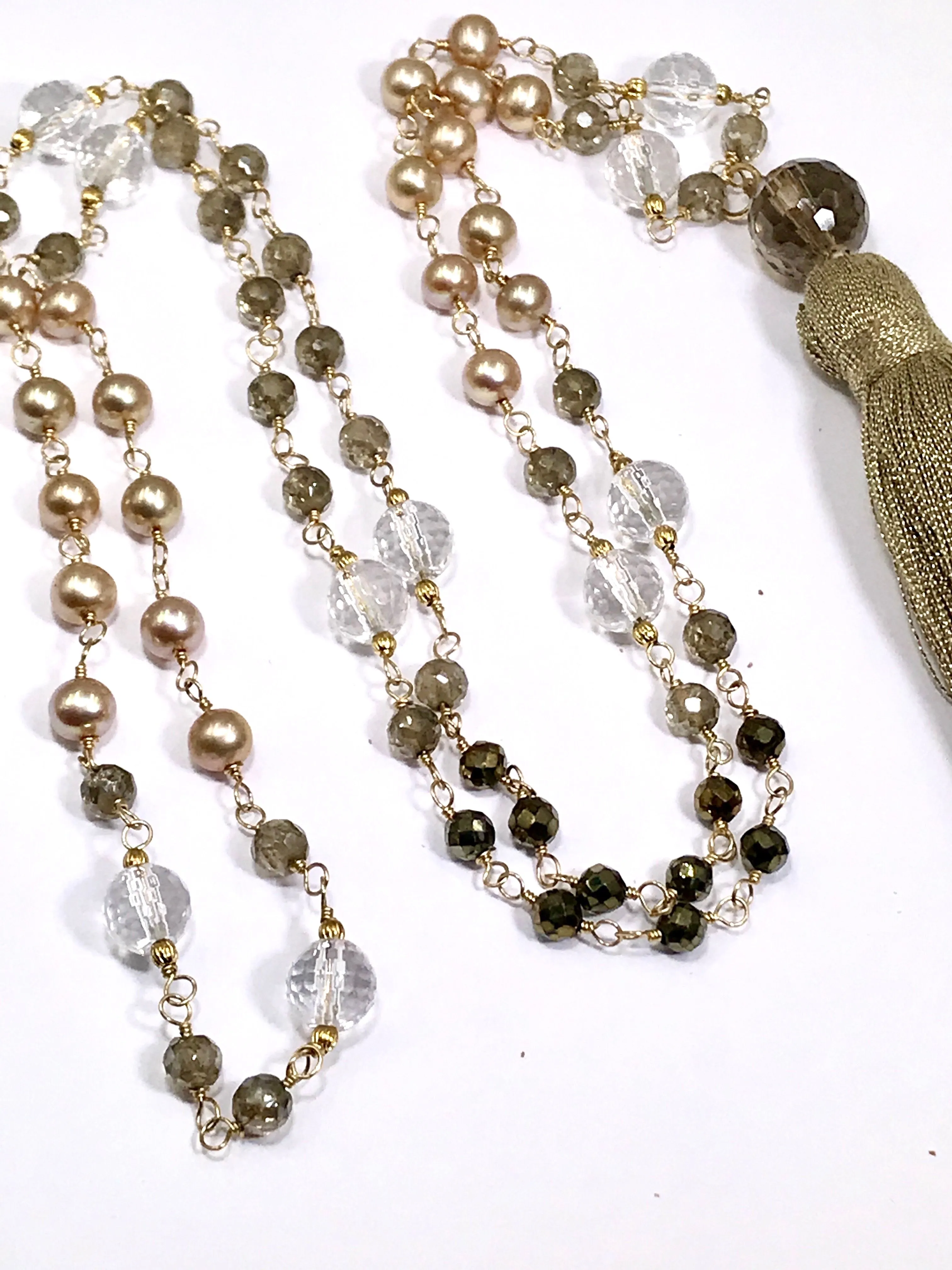 Wire Wrap Long Beaded Tassel Necklace