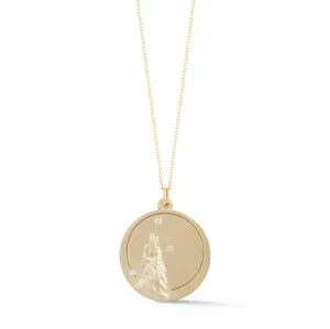 Wolf Solid 14K Gold Charm Chain Necklace with Diamonds