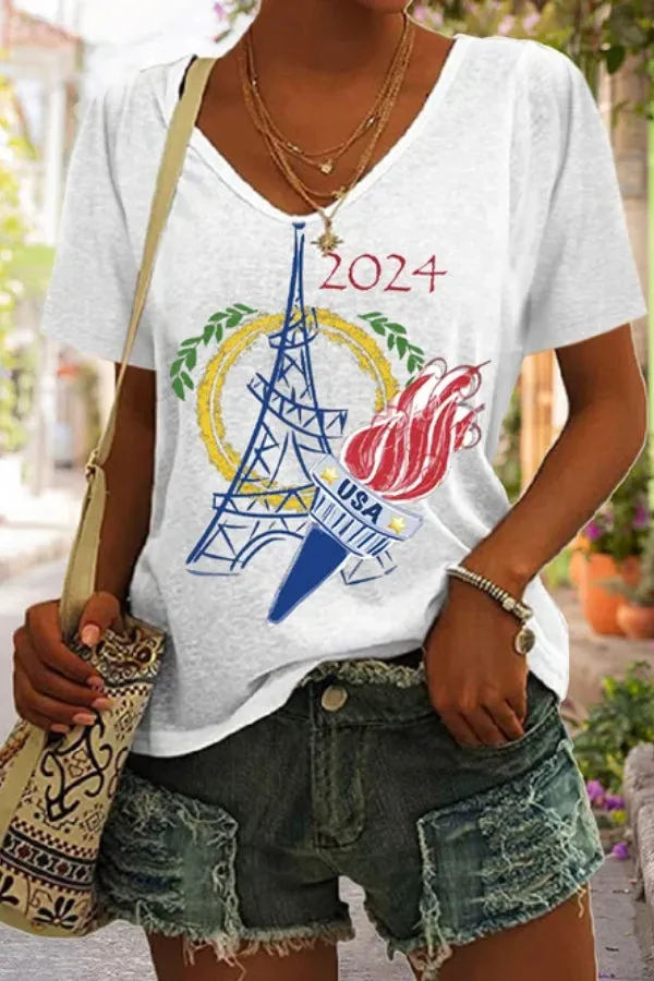 Women's 2024 Paris Olympics Printed Short Sleeve T-Shirt