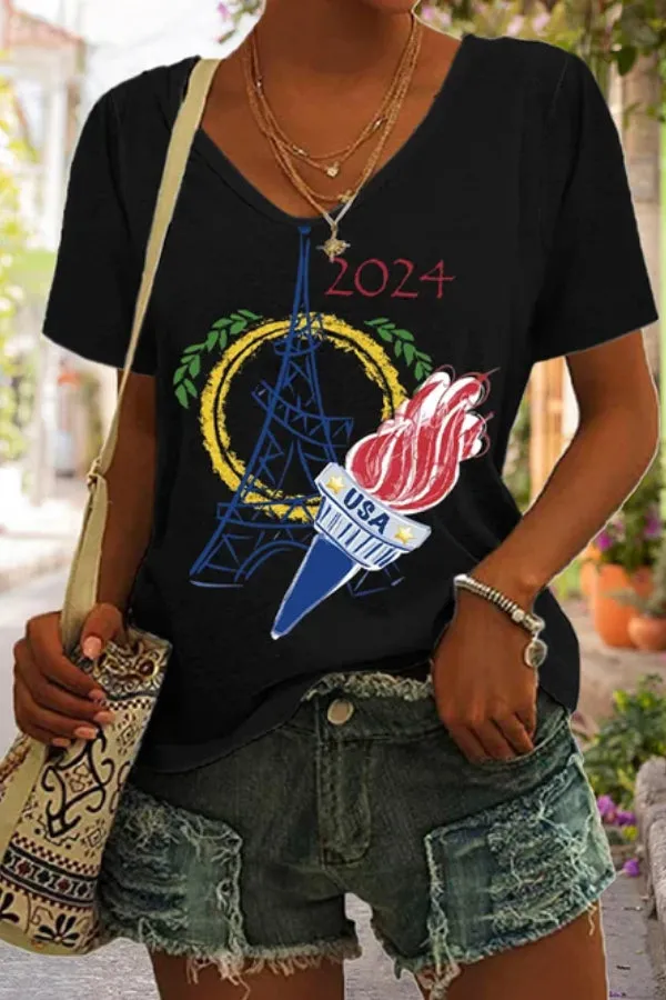Women's 2024 Paris Olympics Printed Short Sleeve T-Shirt