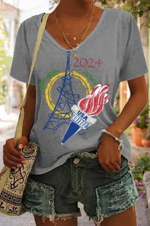 Women's 2024 Paris Olympics Printed Short Sleeve T-Shirt