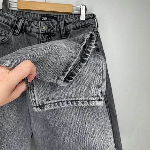 Zara Grey Acid Wash High Rise Distressed Denim Boyfriend Mom Jeans 4
