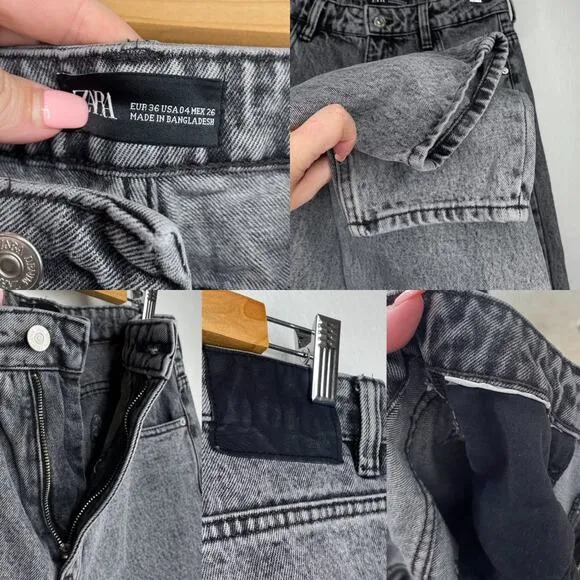 Zara Grey Acid Wash High Rise Distressed Denim Boyfriend Mom Jeans 4
