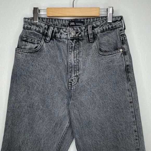 Zara Grey Acid Wash High Rise Distressed Denim Boyfriend Mom Jeans 4