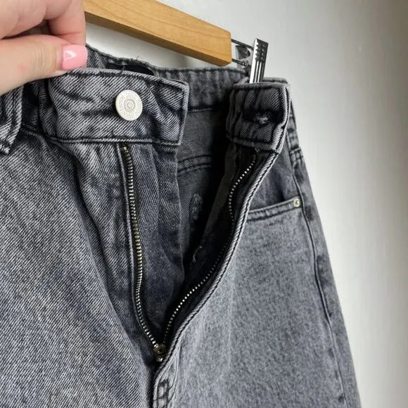 Zara Grey Acid Wash High Rise Distressed Denim Boyfriend Mom Jeans 4