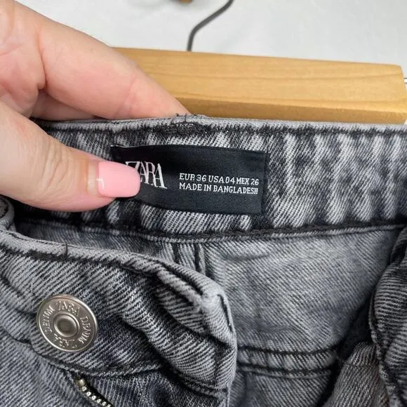 Zara Grey Acid Wash High Rise Distressed Denim Boyfriend Mom Jeans 4