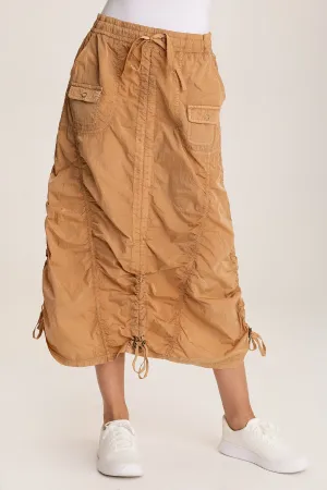 Zeno Ruched Sporty Cargo Midi Skirt