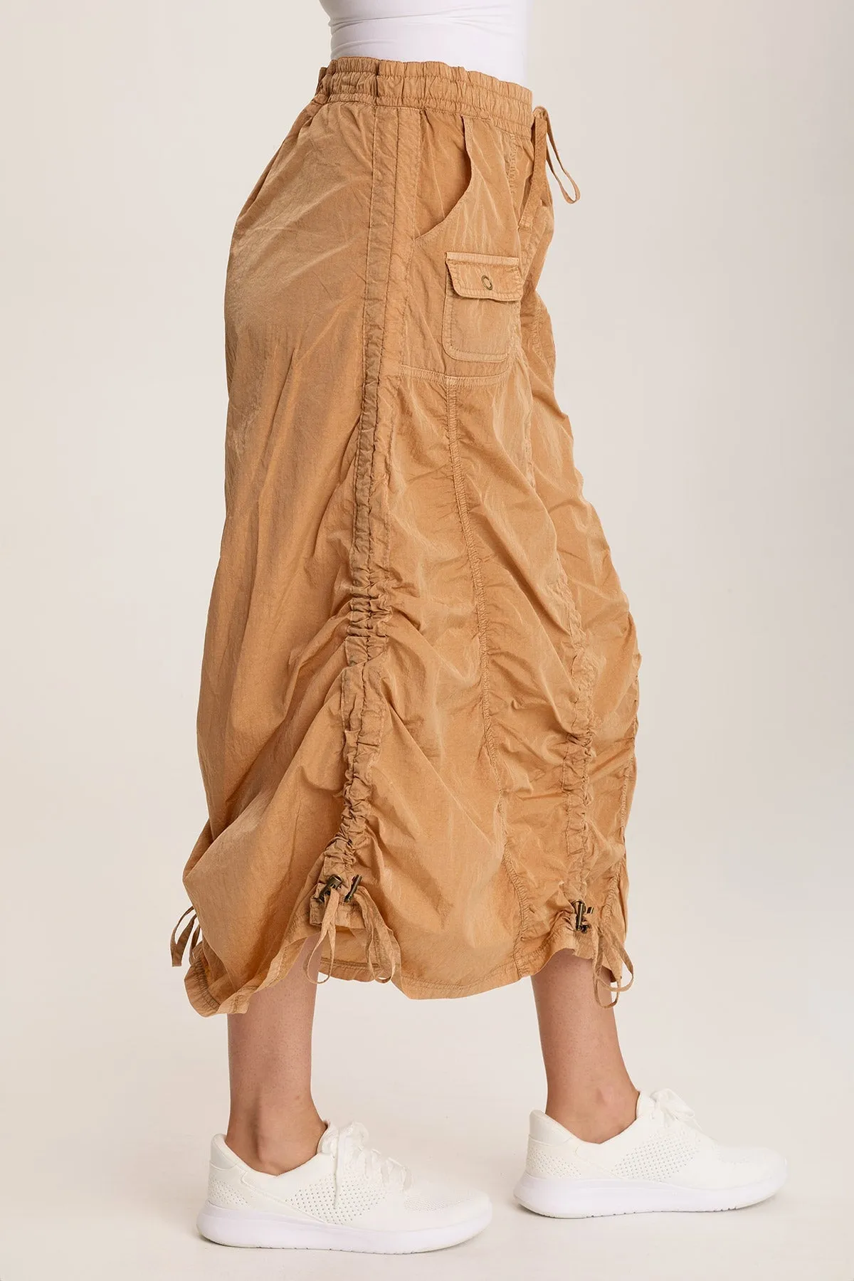 Zeno Ruched Sporty Cargo Midi Skirt